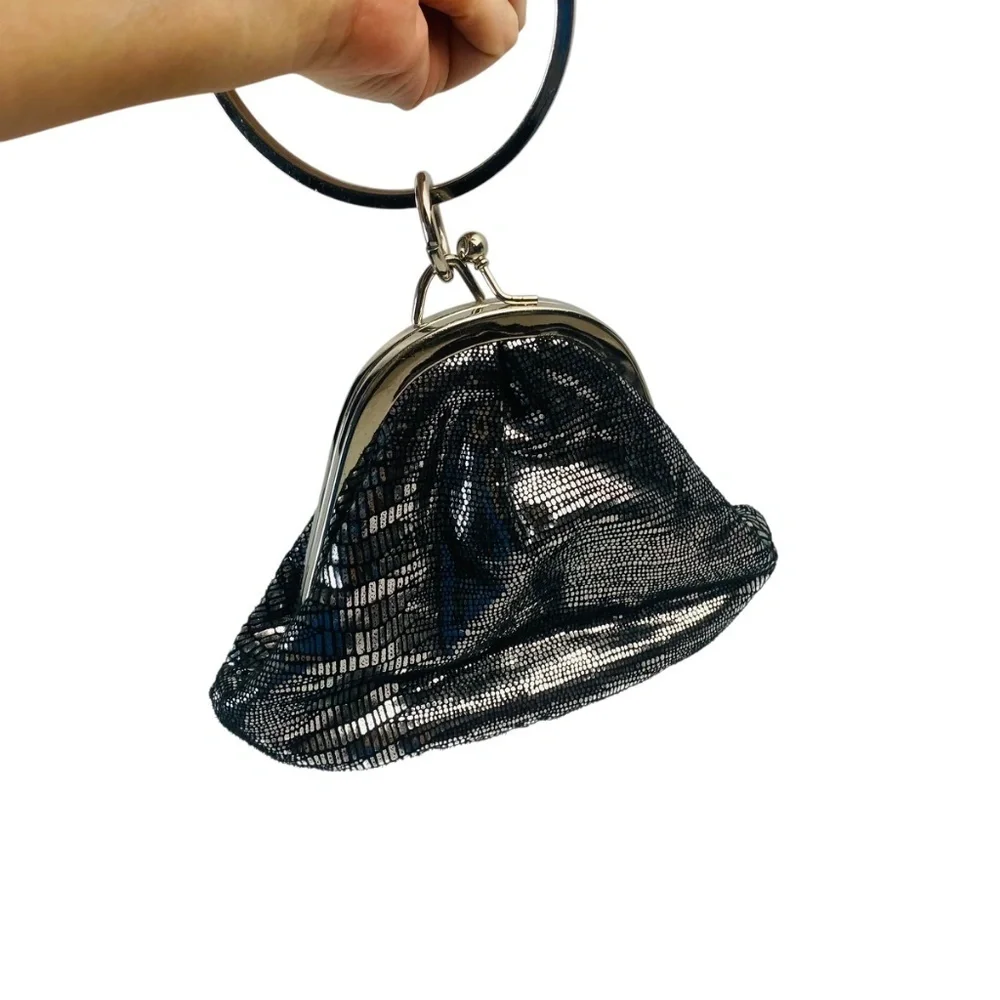 CMG Silver Ring Handle Fabric and Metal Bag In Silver
